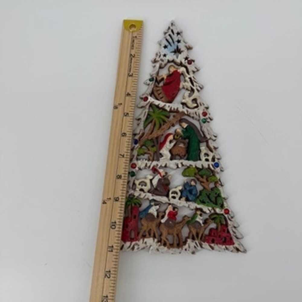 Christmas Tree Nativity Plaque Scene Wall Decor Hanging Religious Holiday Art - Picture 3 of 4
